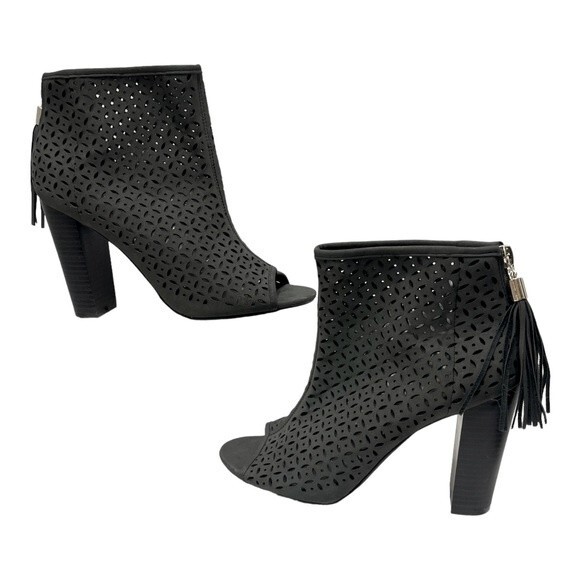 JustFab Zariah Women’s Open-Toe Tassel Heeled Boots - Picture 2 of 8